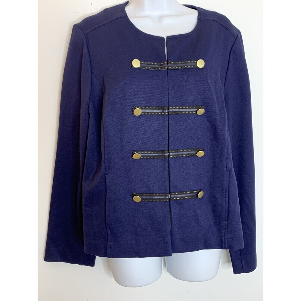 Chico's Military Navy Blue Button Jacket Coat Blazer sz 2 L (11)